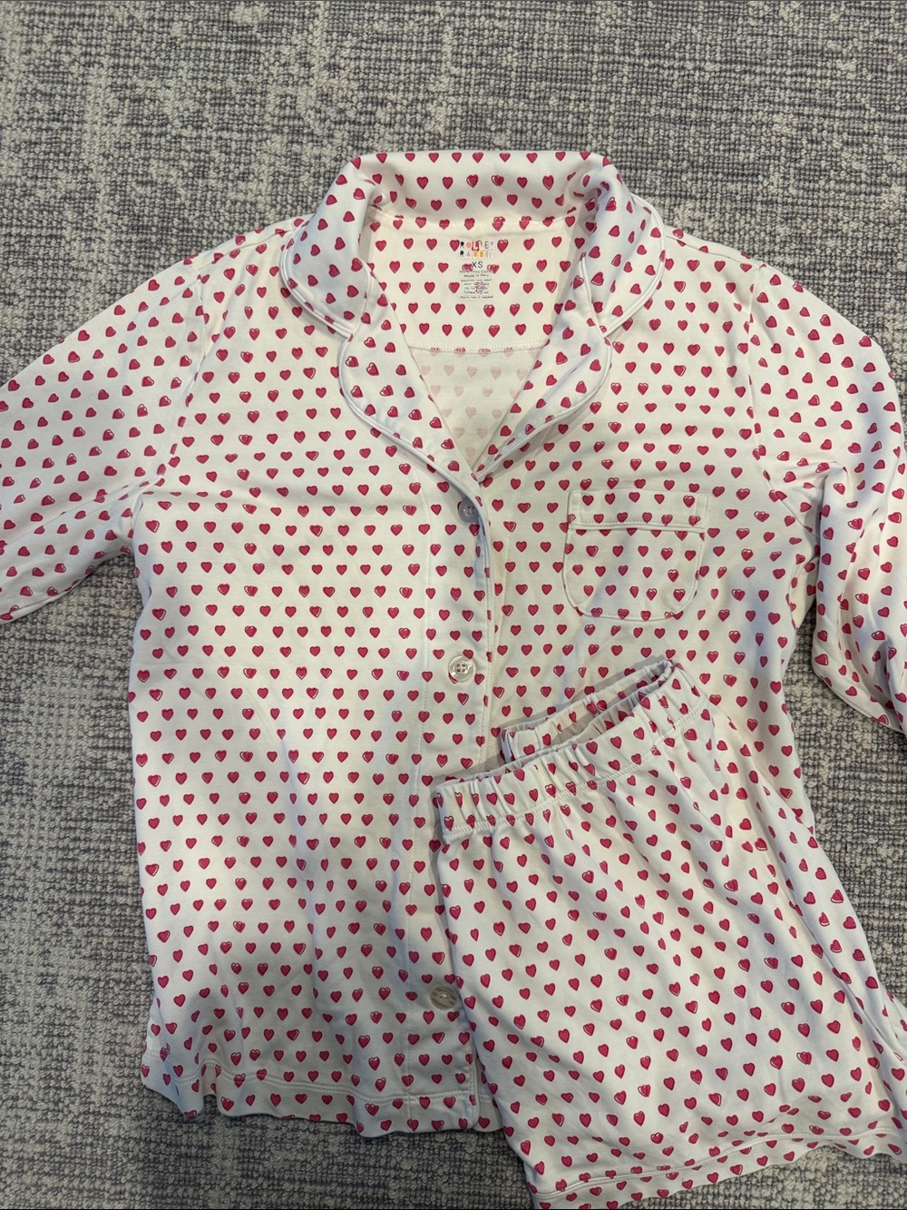Roller Rabbit White Pajama Set with Pink Heart Print
